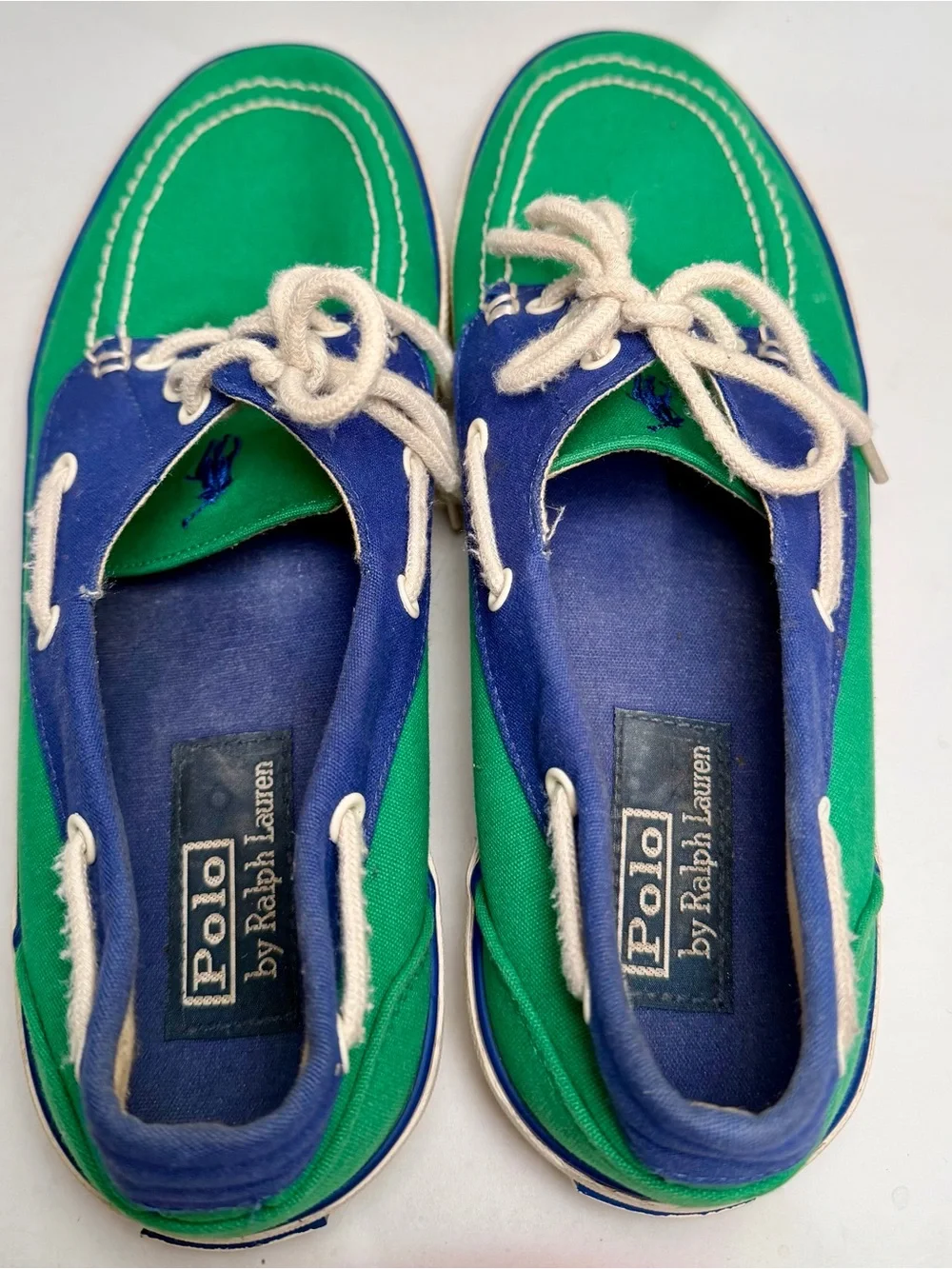 VTG POLO Ralph Lauren Franz Lace Up Blue Green Sneakers Deck Boat Shoes Men 10 D